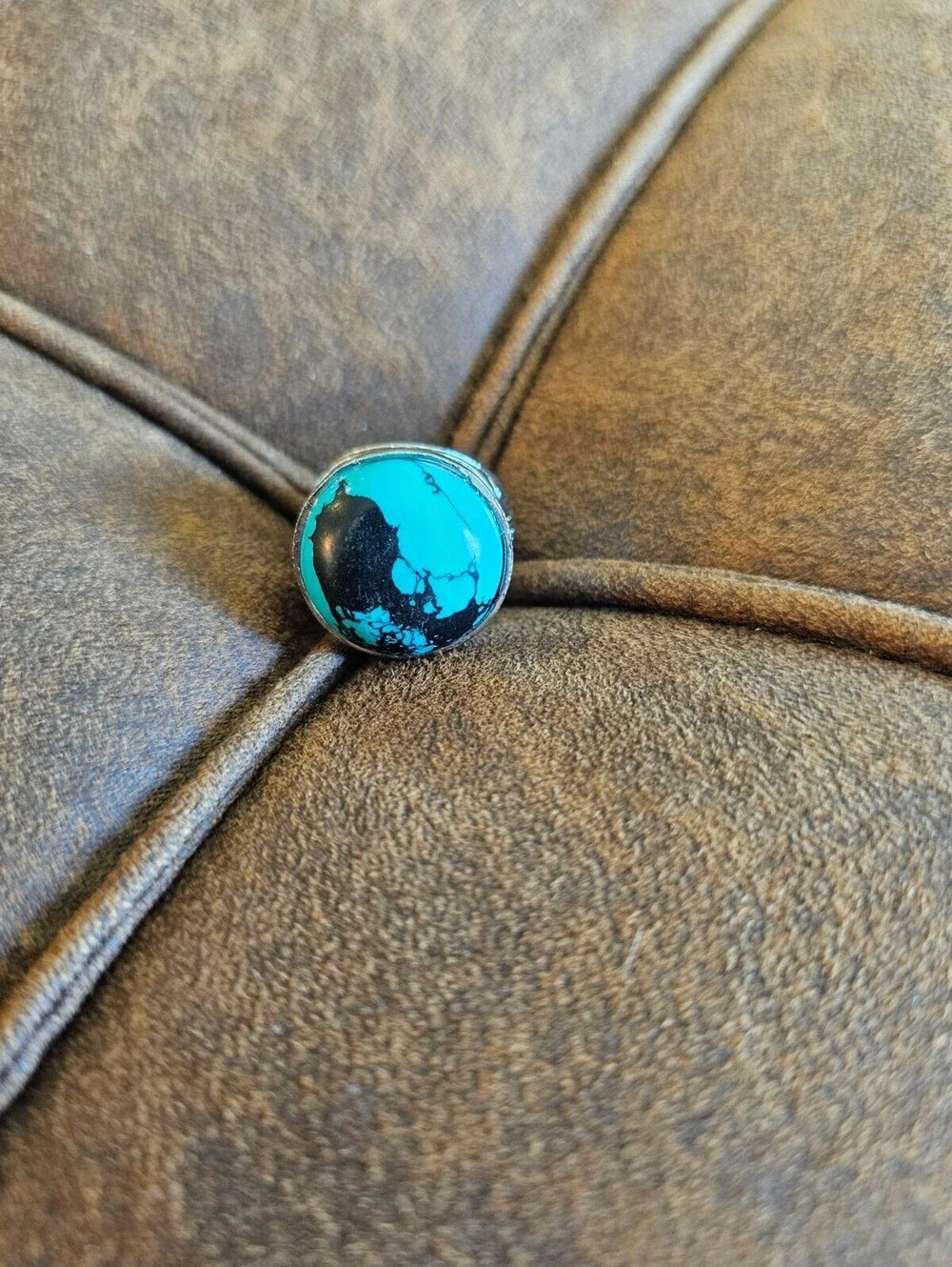Vintage Mid Century Womens Sz 7.5 Statement Southwestern Ring Blue Black